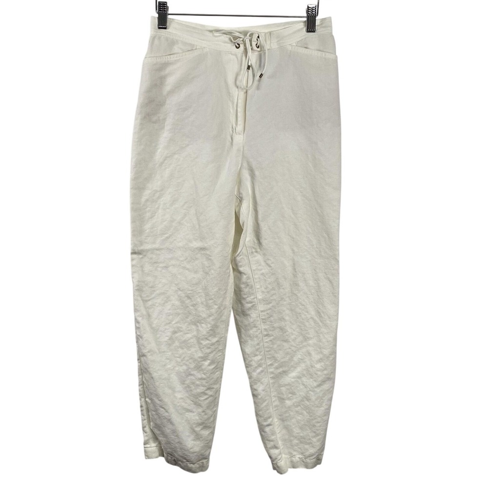 Talbots Lace Up Pants Womens 6 White Irish Linen Blend Drawstring Elastic Cuffs